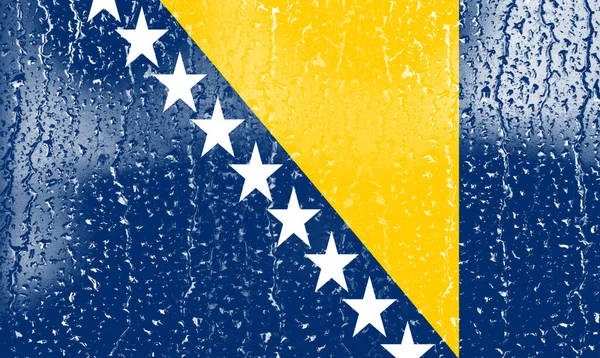 Zászló Bosznia Hercegovina Egy Pohár Vízcsepp Háttér — Stock Fotó