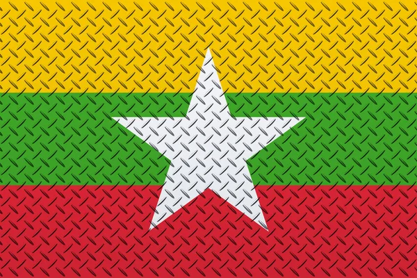 Metal Bir Arka Planda Myanmar Bayrağı — Stok fotoğraf