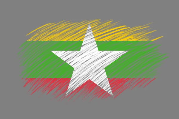 老式画笔背景上的缅甸3D国旗 — 图库照片