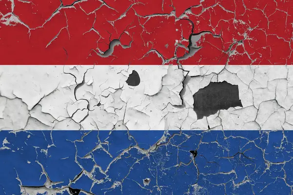 Bendera Belanda Pada Latar Belakang Dinding Batu Tua — Stok Foto