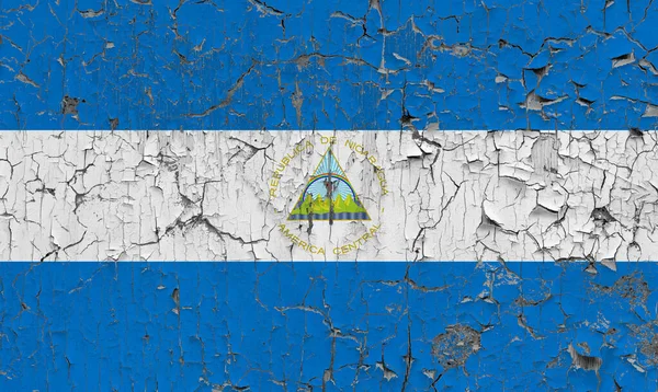 Zászló Nicaragua Egy Régi Fal Háttér — Stock Fotó
