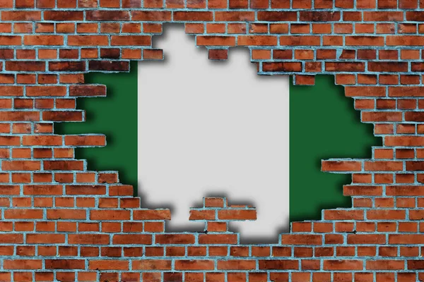 Flagge Nigerias Hinter Dem Zerbrochenen Alten Steinmauer Hintergrund — Stockfoto