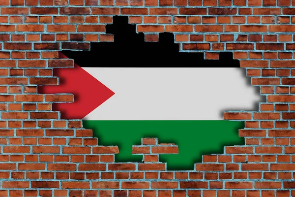 Flagga Palestina Bakom Den Trasiga Gamla Stenmur Bakgrund — Stockfoto