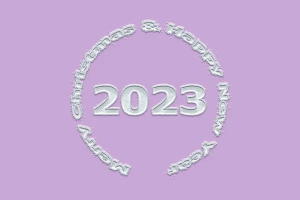 3Dイラスト新年のコンセプト紫色のバラ色の背景にテキスト雪のデザインと2023デザイン — ストック写真