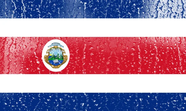 Flaga Kostaryki Szkle Tłem Kropli Wody — Zdjęcie stockowe