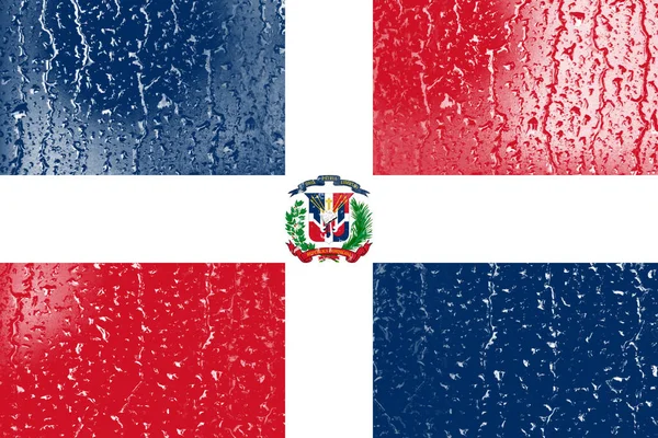 Σημαία Της Δομινικανής Δημοκρατίας Ένα Ποτήρι Φόντο Σταγόνα Νερού — Φωτογραφία Αρχείου
