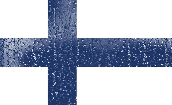 Σημαία Της Φινλανδίας Ένα Ποτήρι Φόντο Σταγόνα Νερού — Φωτογραφία Αρχείου