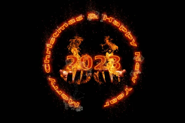 Illustration Neujahrskonzept 2023 Entwurf Mit Text Feuer Design Auf Dem — Stockfoto