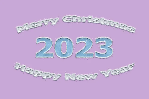 3D图解新年概念2023设计与文字雪设计的紫色玫瑰色彩背景 — 图库照片