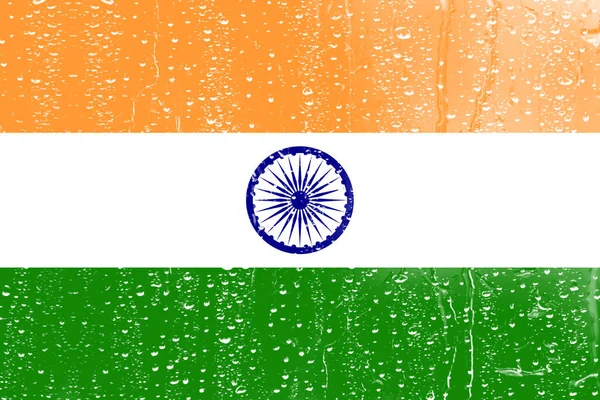 Σημαία Της Ινδίας Ένα Ποτήρι Φόντο Σταγόνα Νερού — Φωτογραφία Αρχείου