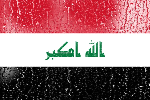 Flagge Des Irak Auf Einem Glas Mit Wassertropfen Hintergrund — Stockfoto