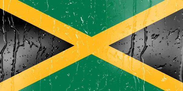 Σημαία Της Τζαμάικα Ένα Ποτήρι Φόντο Σταγόνα Νερού — Φωτογραφία Αρχείου