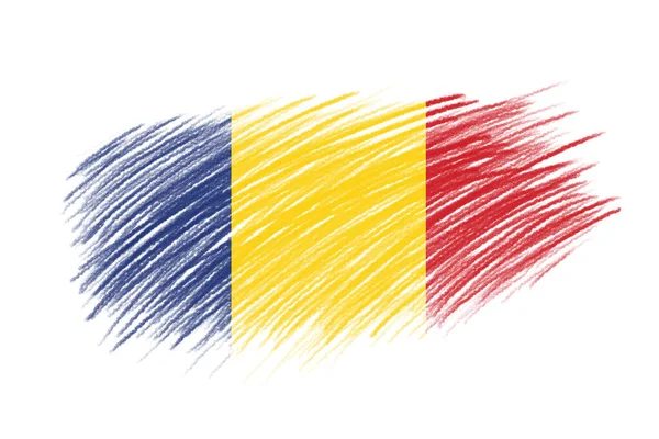 复古风格笔刷背景上的罗马尼亚3D国旗 — 图库照片