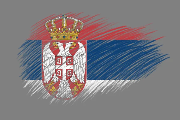 Sırbistan Bayrağı Klasik Fırça Arka Planında — Stok fotoğraf