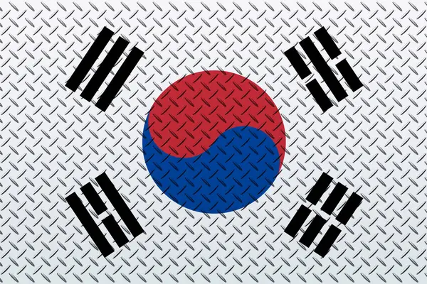 金属墙背景图上的韩国3D国旗 — 图库照片