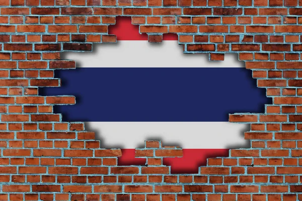 Bandiera Della Thailandia Dietro Vecchio Muro Pietra Rotto Sfondo — Foto Stock