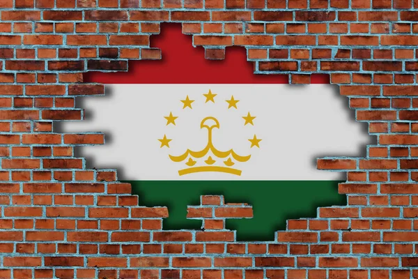 Flagga Tadzjikistan Bakom Den Trasiga Gamla Stenmur Bakgrund — Stockfoto