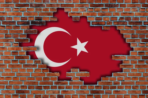 Kırık Eski Taş Duvarın Arkasındaki Boyutlu Türk Bayrağı — Stok fotoğraf