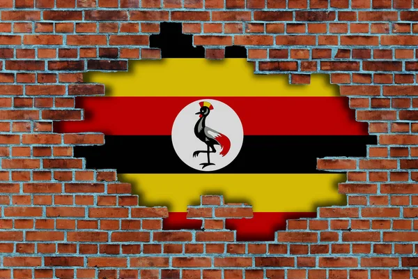 Flagge Von Uganda Hinter Dem Gebrochenen Alten Steinmauer Hintergrund — Stockfoto