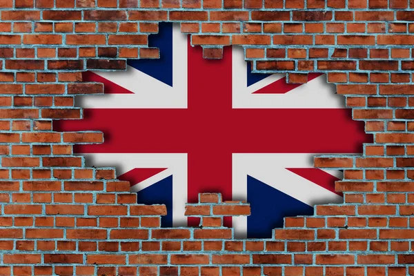 Σημαία Του Ηνωμένου Βασιλείου Πίσω Από Σπασμένο Παλιό Πέτρινο Τοίχο — Φωτογραφία Αρχείου