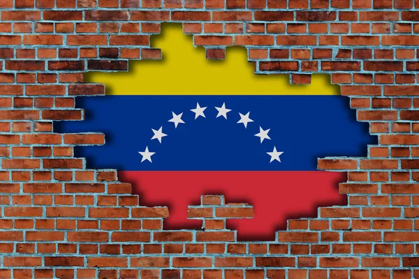 Flagga Venezuela Bakom Den Trasiga Gamla Stenmur Bakgrund — Stockfoto