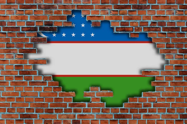 Bandeira Uzbequistão Por Trás Fundo Parede Pedra Velho Quebrado — Fotografia de Stock