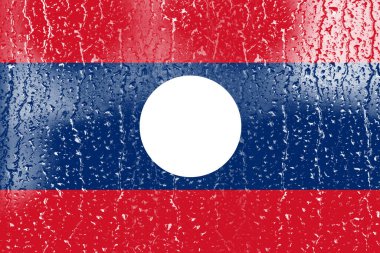 Su damlası arkaplanı olan bir bardakta 3 boyutlu Laos Bayrağı.