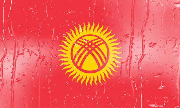 Vlajka Kyrgyzstánu Sklenici Pozadím Kapky Vody — Stock fotografie