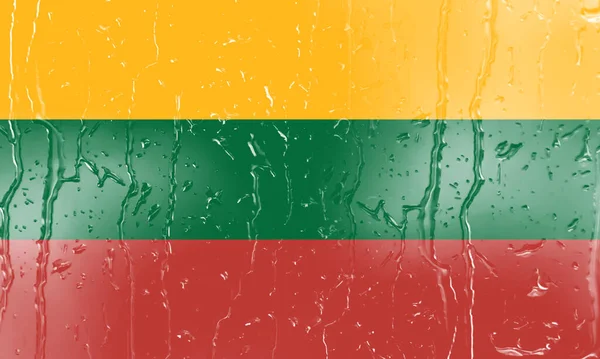 水滴背景玻璃上的立陶宛3D国旗 — 图库照片