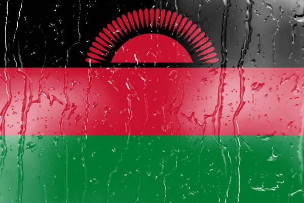 Drapeau Malawi Sur Verre Avec Fond Goutte Eau — Photo