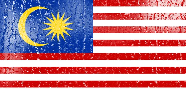 Bendera Malaysia Pada Gelas Dengan Latar Belakang Tetesan Air — Stok Foto