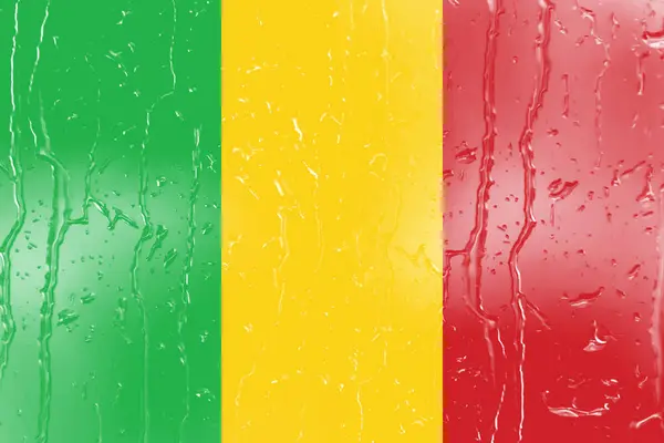 Vlag Van Mali Een Glas Met Waterdruppel Achtergrond — Stockfoto