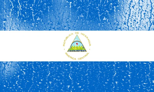 Zászló Nicaragua Egy Pohár Vízcsepp Háttér — Stock Fotó