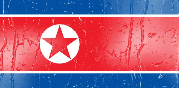 Flaga Korei Północnej Szklance Tłem Kropli Wody — Zdjęcie stockowe