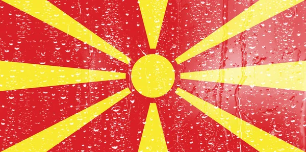 Flag North Macedonia Glass Water Drop Background — Stock Photo, Image