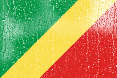 Kongo Cumhuriyeti 'nin 3 boyutlu bayrağı su damlası arkaplanlı bir bardakta.