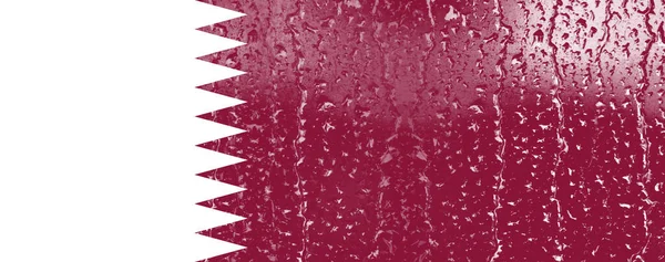 Drapeau Qatar Sur Verre Avec Fond Goutte Eau — Photo