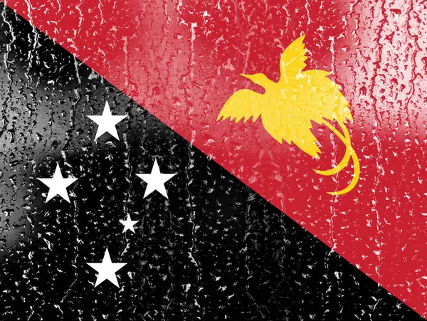 Flag Papua New Guinea Glass Water Drop Background — Stock Photo, Image