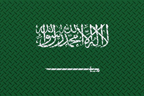 Σημαία Της Σαουδικής Αραβίας Φόντο Μεταλλικού Τοίχου — Φωτογραφία Αρχείου