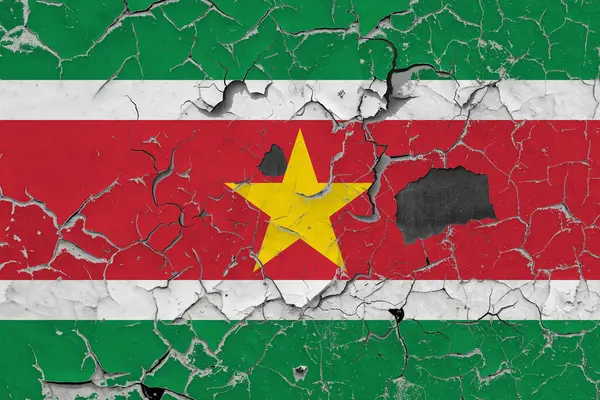 Eski bir taş duvar arka planında 3D Surinam Bayrağı.