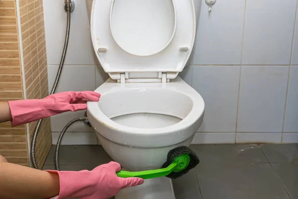 Kvinna Rengöring Toalettartiklar Som Mycket Smutsig — Stockfoto