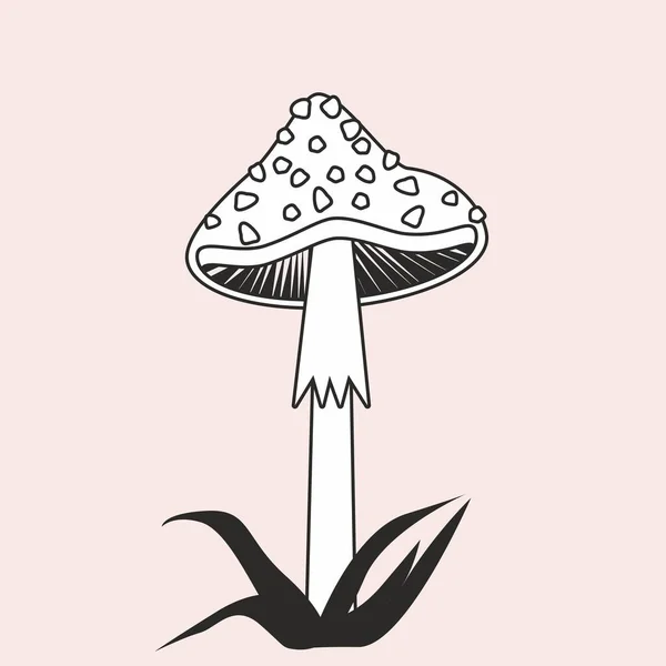 Vector Space Mushroom Minimalistic Object Made Style One Line Magic — Stock Vector