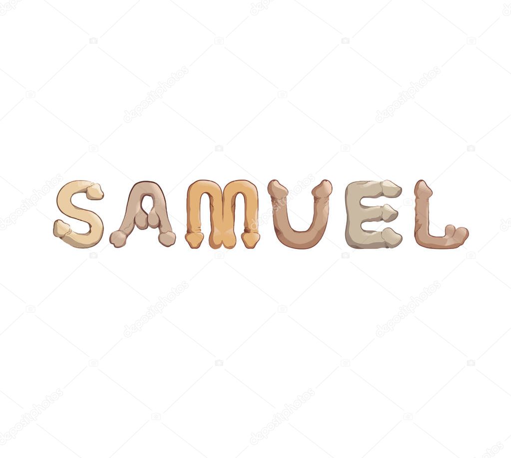 Samuel name in letters stylized as male reproductive organs as a decoration for parties