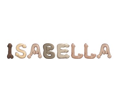 Isabella adı, erkek üreme organları olarak biçimlendirilmiş harflerle partiler için bir dekorasyon olarak kullanılıyor.