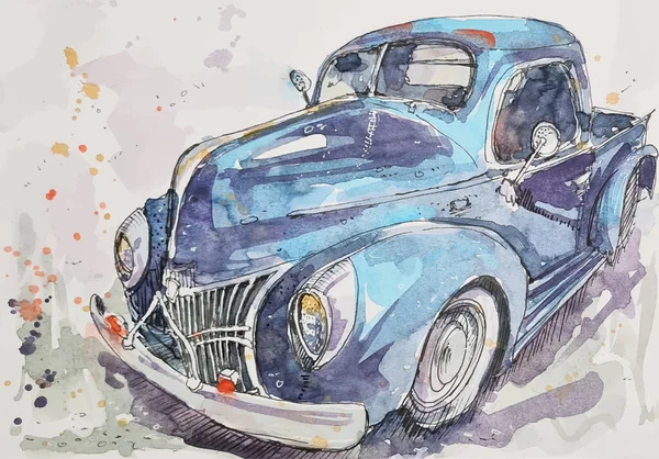 Watercolor Illustration Blue Car Trace Vector — vektorikuva