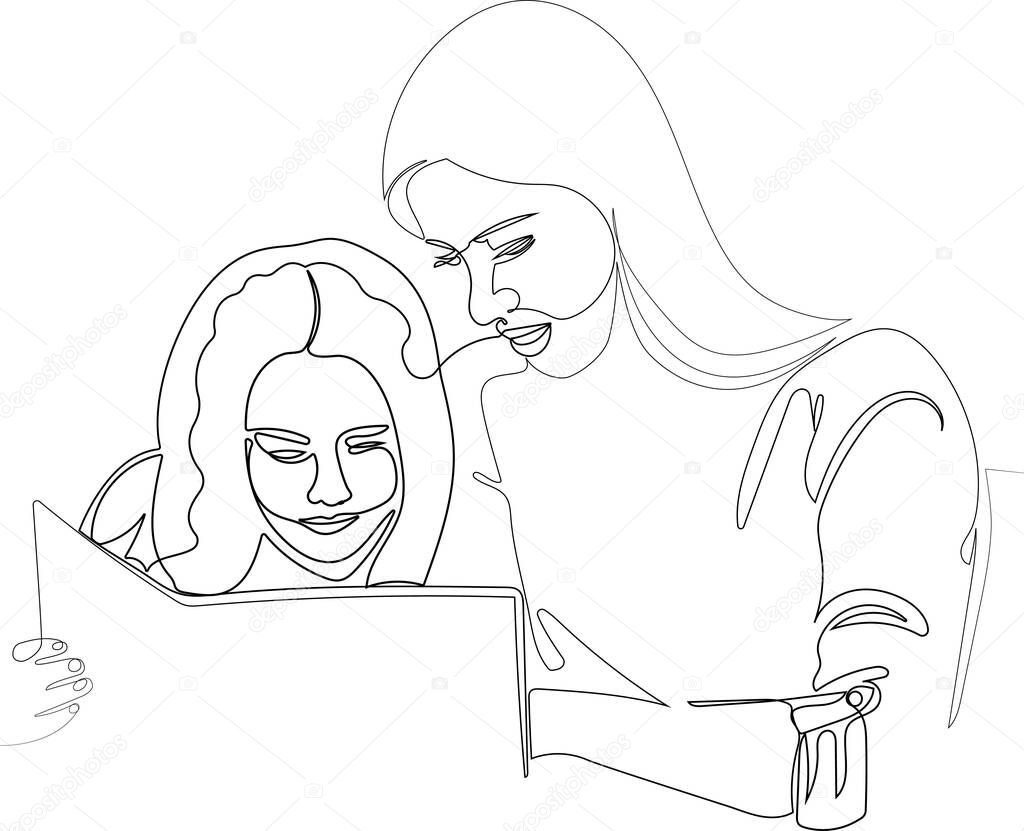 Mother and small teen daughter reading book