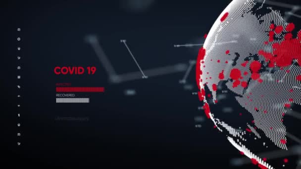 Covid-19. 3D kaart. Plexus globaal. — Stockvideo