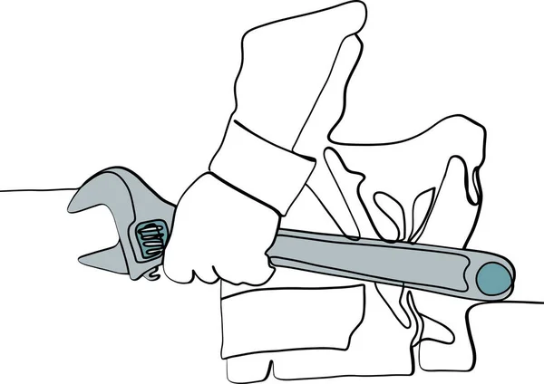 Masters hand holds a wrench. Auto service. — Stock Vector