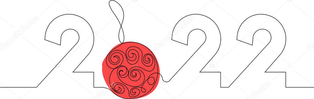 New 2022 Year is coming. Continuous one line drawing of new year sign on background happy new year merry christmas. Vector illustration