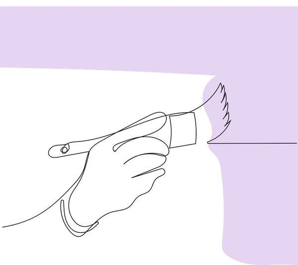 Непрерывный Рисование Одной Линии Человеческой Руки Держит Кисти Краской Банки — стоковый вектор